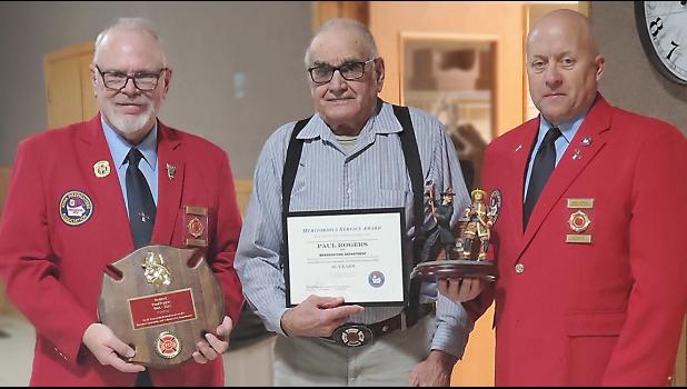 A length of service award was presented to Paul Rogers for 55 years of service to the Brandon Fire Department by IFA President Roger Carr and IFA 5th Vice President Lonnie Newhall. Paul also received a plaque from the Brandon Fire Department for his retirement.
