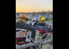 For training on April 20, the Grinnell Fire Department split into groups and tackled scenarios that required critical and creative thinking. For example, one group was requested with the ladder truck to assist in getting someone in cardiac arrest off of a ‘factory’ roof. 