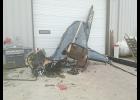  Parkston Fire Department rescued the occupants of this helicopter after it crashed into a building.